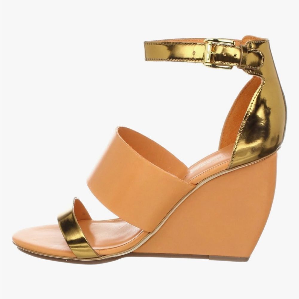 Rebecca Minkoff Stella Leather Wedge Shoes 8.5 Orange / Gold